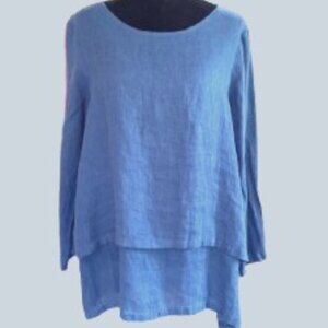 Crown Linen Designs Baby Blue Long Sleeve Top Tiered Layer Size Small NWOT